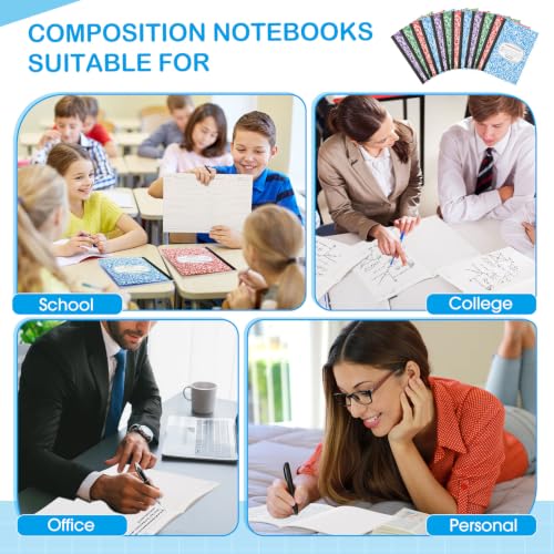 Fainne 100 Pack College Ruled Composition Notebooks A5,Colorful | 30 Sheets/60 Pages Marble Cover Composition Journals Bulk for Back to School Classroom High College School Supplies - color: Colorful