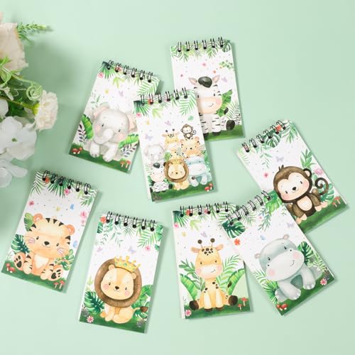 8 Pcs Jungle Animal Mini Spiral Notebooks 3.9 x2.4 Inch, Cute Safari Animal Design Coil Notepads Spiral Pocket Notebooks, Small Portable Journal Memo Pads for Birthday Party Favors Stationery Gifts - color: Jungle Animal