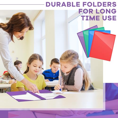 Henoyso 48 Pcs Plastic Folder with Clear Front Pocket and 3 Prongs Heavy Duty Plastic Folders with Card Slot Pocket Folders with Prongs for School Office Home(Multicolor) - color: Multicolor