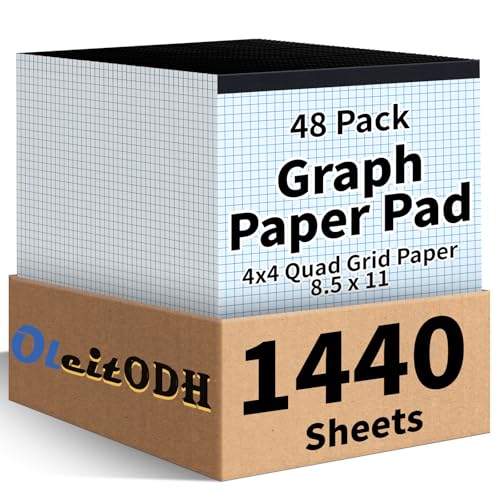 48 Pack Graph Paper Pad 8.5 x 11, 4x4 Graph Ruled, Grid Paper Pad 8-1/2" x 11", Blueprint Quadrille Pad, Easy Tears Off, Cardboard Backing - Grid Pad Notebook, White 80 GSM Graph Paper, 30 Sheets/Pad - size: 8.5x11inch
