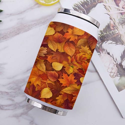 Autumn Leaves 10oz Stainless Steel Tumbler with Lid & Straw-Double Wall Vacuum Insulated Travel Mug Fall Botanical Yellow Maple Leaf Water Bottle Coffee Beverage Drinks Cup - size: 10 Ounces