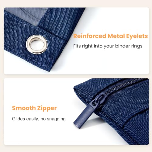 3 Ring Binder Pencil Pouch, Durable Pencil Case for School Supplies, Classroom Must Haves, 3-Hole Design Fits Binders, Zipper Closure, Ideal for Students/Back to School Navy Blue - color: Navy Blue