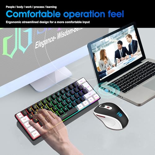 Snpurdiri 2.4G Wireless Gaming Keyboard and Mouse Combo, Include Small 60% Merchanical Feel Keyboard, Ergonomic Design Mini Wireless Mouse(White and Black) - color: White Black Combo