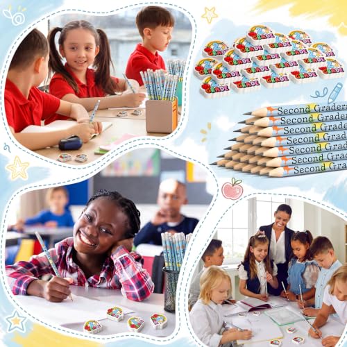 48 Pcs/24 Sets 2nd Graders Pencils and Erasers Bulk Set Motivational Pencils Back to School Supplies for Kids Student Inspirational Teacher Classroom Reward Party Favors Gifts - style: 2nd Grader