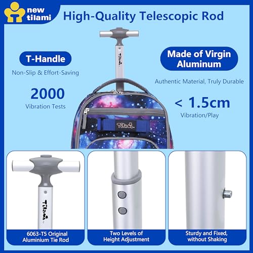 NEW TILAMI Rolling Backpack for Kids 18 Inch Wheeled Laptop Backpack Kids School Travel - color: Deep Space