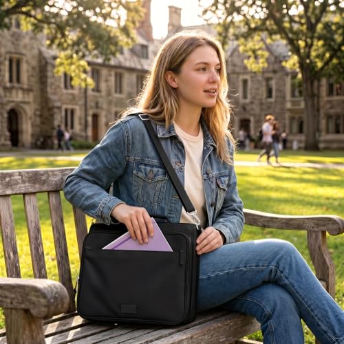 SUNEE Zipper Binder with 2-Inch O-Rings, 13-Inch Laptop/Tablet Sleeve, 450 Sheet Capacity, Sturdy Carry Handle & Adjustable Shoulder Strap, Schoo & Office Organizer, Black - color: Black