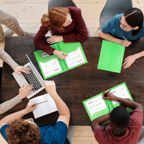 ViVin Sturdy Plastic Folder with Pockets,12 Pack,Heavy Duty Two Pocket 3 Prong Folders,Holds Letter Size Paper,File Folders with Business Card Slot for School Home and Office(Green) - color: Green, size: 12 PACK