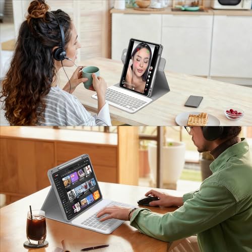 YBING Keyboard Case for iPad 10th Gen 10.9 inch (2022) & 11th Gen (A16, 2025), 7-Color Backlit Detachable Bluetooth Keypad & Rotatable Magnetic Case with Pencil Holder (Gray) - color: Gray
