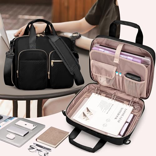 3 Ring Zipper Binder, 2 Inch Ring Binder Organizer Bag with Strap | Binder Bag Fits 13" Laptop & 500 Sheets, Detachable Shoulder Strap, Large Capacity Zip Up Portfolio Folder Bag for Office - color: Black