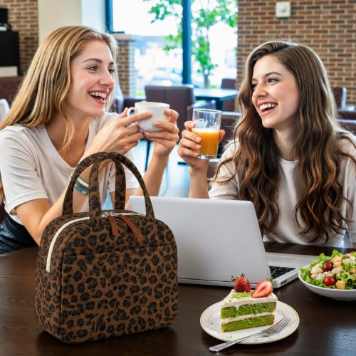 WOBAGMEN Quilted Lunch Box for Women,Coquette Aesthetic Lunch Box,Cute Brown Leopard Lunch Bags for Work,Office,Picnic,Travel(Brown Leopard) - color: Brown Leopard