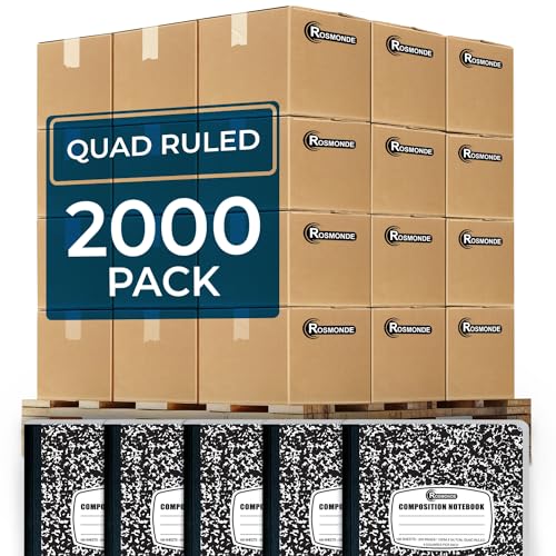 Rosmonde 2000 Pack (Pallet) Composition Notebooks Bulk, Quad Ruled, Full Pallet of Composition Notebooks, 100 Sheets (200 Pages), 9-3/4 x 7-1/2, Bulk Notebooks for School & College, 4-7 Days Transit - size: 2000 Pack | Full Pallet, style: Quad Ruled - Bla