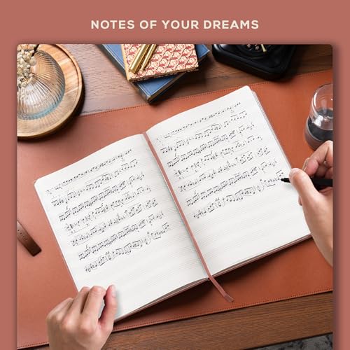 Beechmore Books Blank Sheet Music Notebook – A4 8.5"x11.5" for Songwriters, Musicians & Composers, 156 Thick 120gsm Pages, 10-Staff Perforated Sheets, Vegan Leather Hardcover, Elastic Closure, Gift Box - color: Rose Wood