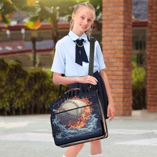 Caikeny 3 Ring Zipper Binder Baseball Fire Water 1.5 inch Binders Bag Flame Soccer with Shoulder Strap and Handle Expanding File Pockets - color: Multicolored 1z2.12