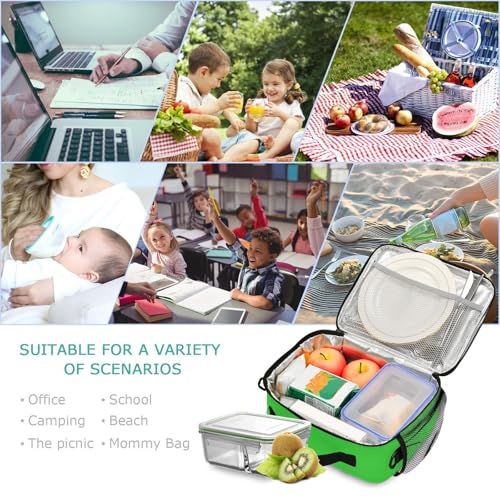 Custom Student Lunch Bag for Boys Girls Lime Green Solid Color Personalized Name Lunch Box Insulated Cooler Bag for School Picnic Office - color: Multi23