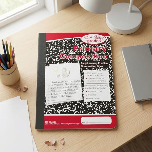 STAPLES Primary Composition Notebook, 7.5” x 9.75”, Primary Ruled, 100 Sheets, Marble Cover - style: 1 Pack