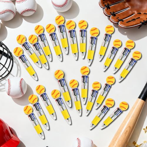 Softball Party Favors Softball Pens Mini Multicolor Pen in One Cute Fun 4-in-1 Pens Bulk Cool Ballpoint Pen for Birthday Gifts Teacher Supplies (Softball, 12) - style: Softball