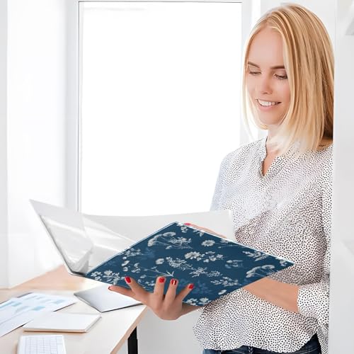 Navy Blue Retro Botanical Flower Binder 3 Ring 1.5 Inch Binder with Clipboard&Pockets, Hardcover Binders Heavy Duty Large File Folder for Office School Supplies - Holds 200 Sheets - color: Navy Blue Botanical Flower, size: 1 Pack-12.4x10.63in
