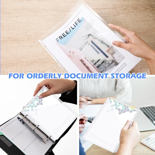 48 Pcs Binder Pockets for 3 Ring Binder Clear Plastic Folders Sleeves 3 Hole Punch Document Dividers Poly Slash File Jacket Organizer with Pockets for Office Home School, Clear