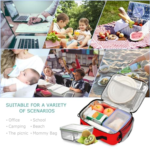 Custom Student Lunch Bag for Boys Girls Red Solid Color Personalized Name Lunch Box Insulated Cooler Bag for School Picnic Office - color: Multi17