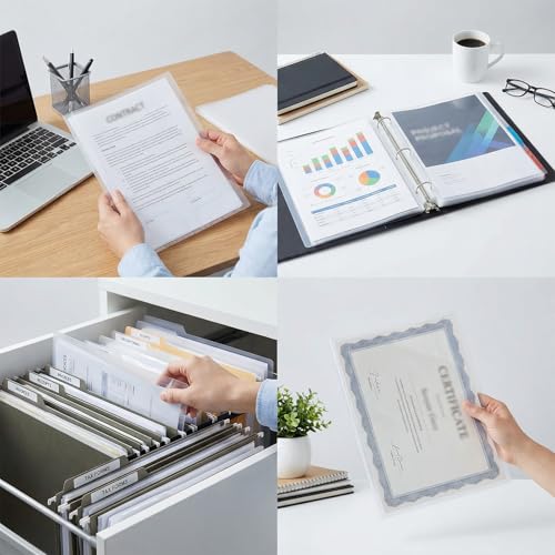 Clear Protector Sheets 50 Pack, 8.3 x 11.7 Inch Durable Plastic, 11-Hole Reinforced Edge, Letter Size, Compatible with 2/3/4 Ring Binders, Document Protection for Office & Home
