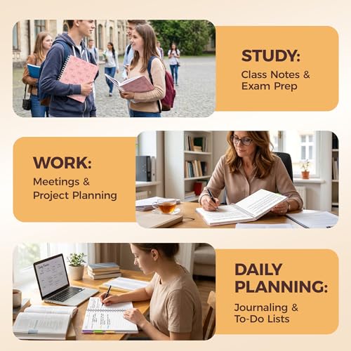 Hardcover Spiral Notebook Journal for Women & Men, Cute 5 Subject Notebook College Ruled for School & Work, Pink Journaling Notebooks with Removable Dividers Tabs, 8" x 10", 300 Pages, Bows - color: Pink Bow