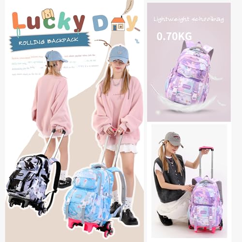 Kids Rolling Backpack for Girls School Backpack with Wheels for Boys Wheeled Bookbags Roller Trolley Bags for Primary Students, 6-Wheel Dark Blue - color: 6 Wheels Dark Blue