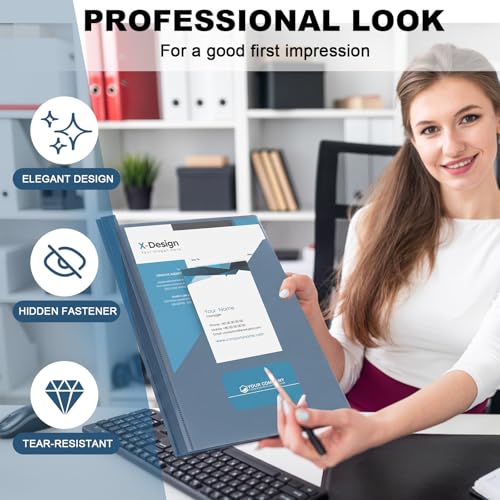 Teling Clear Report Cover with 3 Prongs, Plastic Report Presentation Folders 90 Sheet Capacity Resume Document Covers for School Office(Grey Blue,24 Pcs) - color: Grey Blue