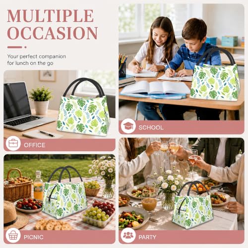 Palm Leaf Reusable Lunch Bag,Green Leaf Insulated Small Lunch Box for Kids Adult Women,Leakproof Cooler Tote Bags for Student Teacher Work Camping Picnic School - color: Palm Leaf