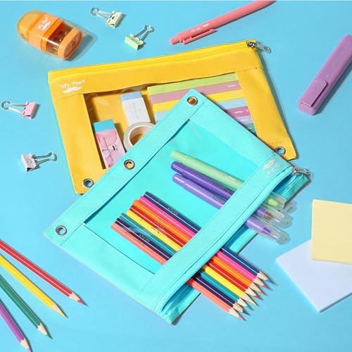 Mr. Pen- Pencil Pouch for 3 Ring Binder, 2 Pack, 10"x6.75", Smooth Zipper | Clear Window, Large Capacity Pencil Case with 3 Reinforced Grommets for School, Office, Supplies Storage | Clear Window, Large Capacity Pencil Case with 3 Reinforced Grommets for