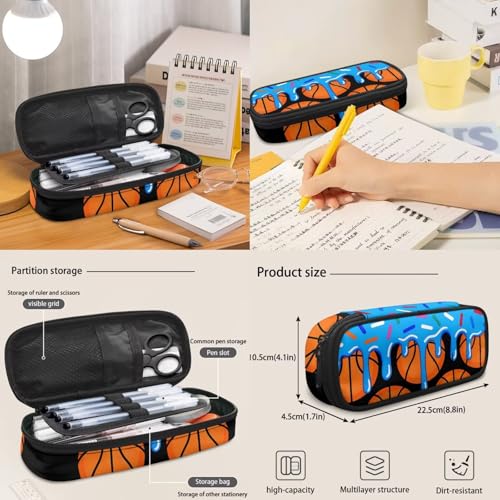 Blue Ice Cream Basketball 3 in 1 School Backpack Set with Lunch Box Pencil Case for Boys Girls 17 Inch 3PCS Bookbag Schoolbag for Middle High Students - color: Blue Ice Cream Basketball