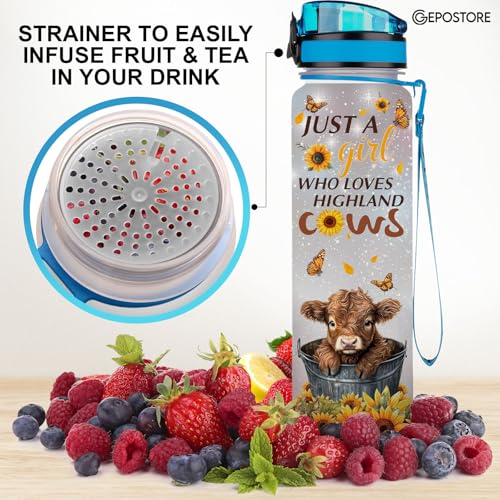 32oz Water Track Bottle, Remember To Drink Water Bottle, Bottle With Time Marker, Cow Motivational Insulated Water Bottle, Gifts For Family Friend, Birthday Gifts - color: Cows