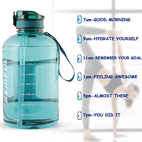 GEMFUL 2 Pack Half Gallon Water Bottle with Time Marker BPA-Free Leakproof Jug for Gym Workout 2.2 and 3 Liter