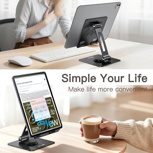 JETech Tablet Stand, Adjustable Swivel Desktop Holder with 360 Degree Rotating Base, Foldable Cradle for iPad/iPad Air/Pro/Mini, Galaxy Tab A11/A9/S11/S10 FE, Tab/Phones(4-13"), Black - color: Black