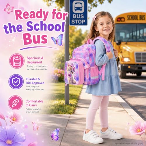gxtvo 3PCS Girls Backpack, 16" Sequin Prechool Elementary Bookbag and Lunch Box - color: New Uv Printing Dr.cat Clip-on Backpack Pink
