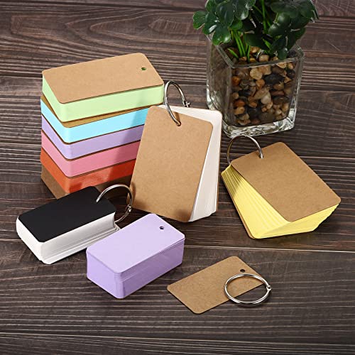 PATIKIL Blank Index Cards with Ring, 300Pcs Blank Flash Card 3.5" x 2" Note Card Study Card for Memory Learning Studying Office Supplies, Brown - color: Brown