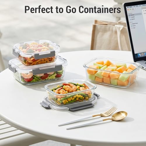 Dealusy 10 Sets (20-Piece) 36 oz & 12 oz Glass Food Storage Containers with lids, Airtight Leak-proof Glass Meal Prep Containers with Lids, Microwave Oven Freezer Dishwasher Safe, Gray - color: Gray