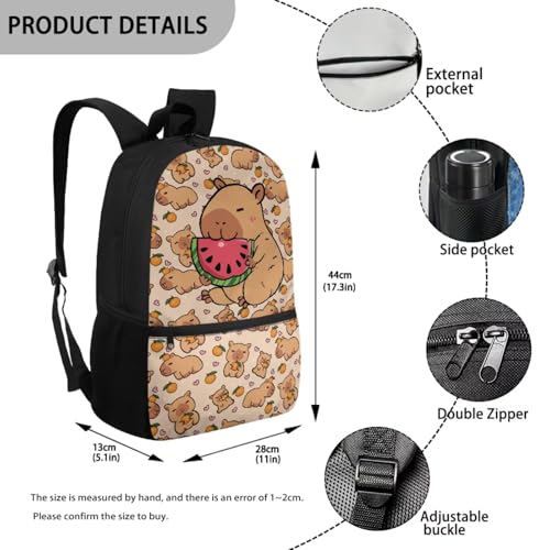 Cute Capybara School Backpack Set for Kids 5 Pieces with Lunch Bag Pencil Case and Bottle Carrier Large Capacity Backpack for Elementary and Middle School - color: Cute Capybara-b