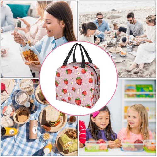 Imiss Strawberry Lunch Bag for Girls Women, Cute Fruit Strawberry Reusable Insulated Lunch Tote with Pocket Lunch Box for School Work Picnic - color: Strawberry