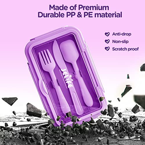 Jelife Lunch Box Kids Bento Box - Large Bento-Style Leakproof 4 Compartments Kids Lunchbox Food Containers with Utensils for Back to School, Reusable On-the-Go Meal and Snack Packing, Purple - color: 1100ml-Purple
