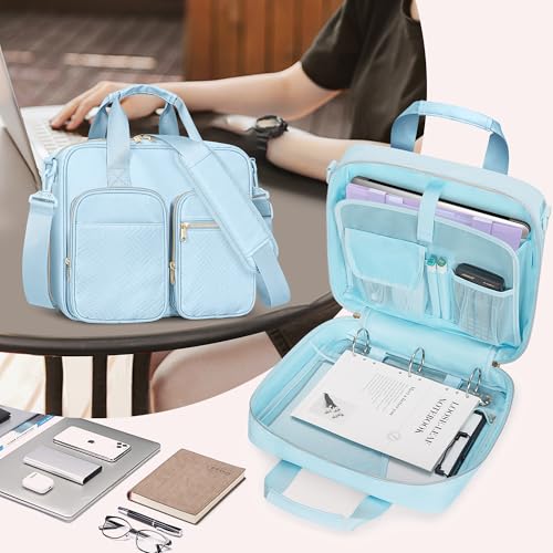 3 Ring Zipper Binder, 2 Inch Ring Binder Organizer Bag with Strap | Binder Bag Fits 13" Laptop & 500 Sheets, Detachable Shoulder Strap, Large Capacity Zip Up Portfolio Folder Bag for Office - color: Blue