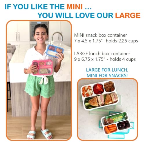 Small Snack Containers for Kids Toddlers - 3 Compartments (Set of 2) - Leak-Proof Reusable Boxes with Lids - BPA-Free Plastic Mini Bento Lunch Box - Ideal for School, Holds 2 Cups (Teal Blue+Orange) | 3 Compartments, Leak-Proof, Spill Proof, BPA-Free Reus