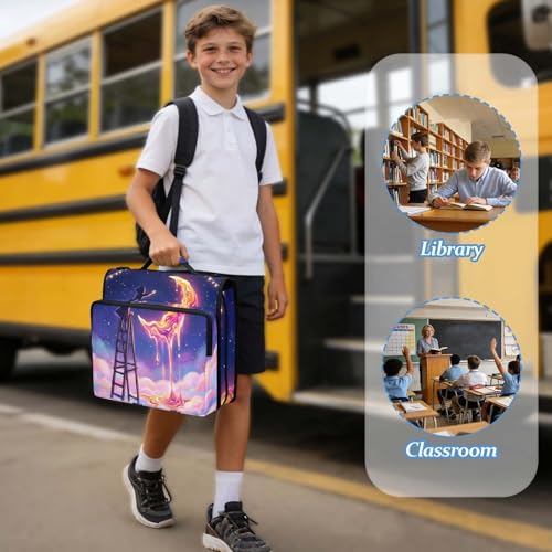 Melting Moon 2inch 3 Ring Zipper Binder Multi-Pocket Storage Holds 14 Inch Laptop for Students and Office Use - color: Melting Moon