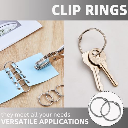 NEEWAY 80pcs Loose Leaf Binder Rings 1 Inch, Paper Rings with 1/4 Single Hole Punch, Metal Book Rings for Index Cards, Sliver