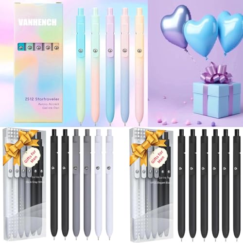 Vanhench 10Pcs Gel Pens, Black Ink Cute Pens for Trendy Stuff, Happy Birthday Gift Basket, Aesthetic Office Supplies (10PCS Gradient) - color: 10PCS Gradient (Black Ink)