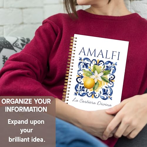 KAOWT Blue and White Amalfi Coast Italian Lemon Notebook Journal, Mediterranean Tile Notebooks for Note Taking, Coastal Beach Ocean Journal, Botanical Lemon Hardcover Spiral Notebook 5.5x8.3in - color: Summer notbook-Lemon