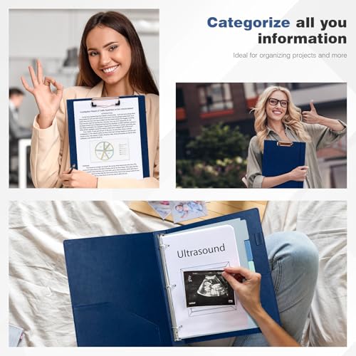 Ospelelf 3 Ring Binder With Clipboard 1 Inch Leather for Letter Size (8.5" x 11"), 5 Tab Dividers Office Supply, Dark Blue - color: Dark Blue, size: Letter Size - 1 Inch