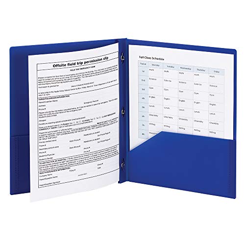 Smead Poly Two-Pocket Folder, Three-Hole Punch Prong Fasteners, Letter Size, Blue, 3 per Pack (87731) - color: Blue