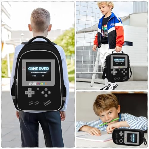 Backpack for School Boys,3pcs Boys Backpack and Lunch Box Set for Elementary Middle School, 17″ Video Game Bookbag for Ages 6-18 Kids Children Teens - color: Game Backpack Set-black