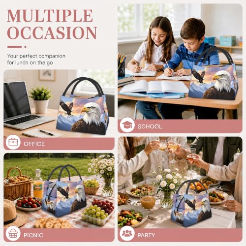 Lunch Box for Women,Bald Eagle Insulated Lunch Bag,Mountain Leakproof Thermal Insulation Cooler Tote Bags for Teacher Nurse Kids School Work Picnic - color: Bald Eagle