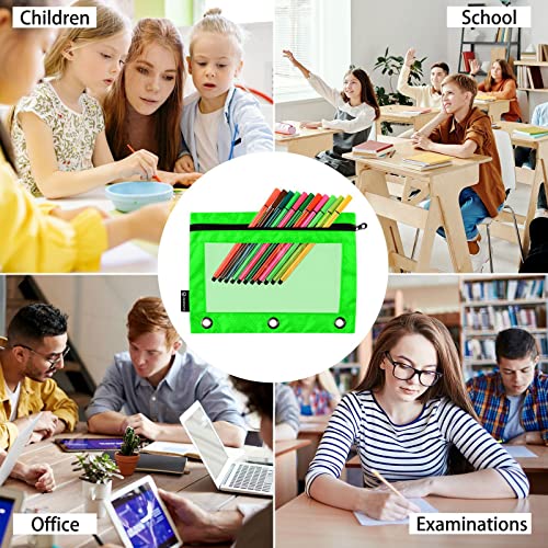 Binder Pouches,Green Pencil Pouch for 3 Ring Binder 2 Pack Clear Pencil Bag with Zipper for Office School Supplies - color: Green